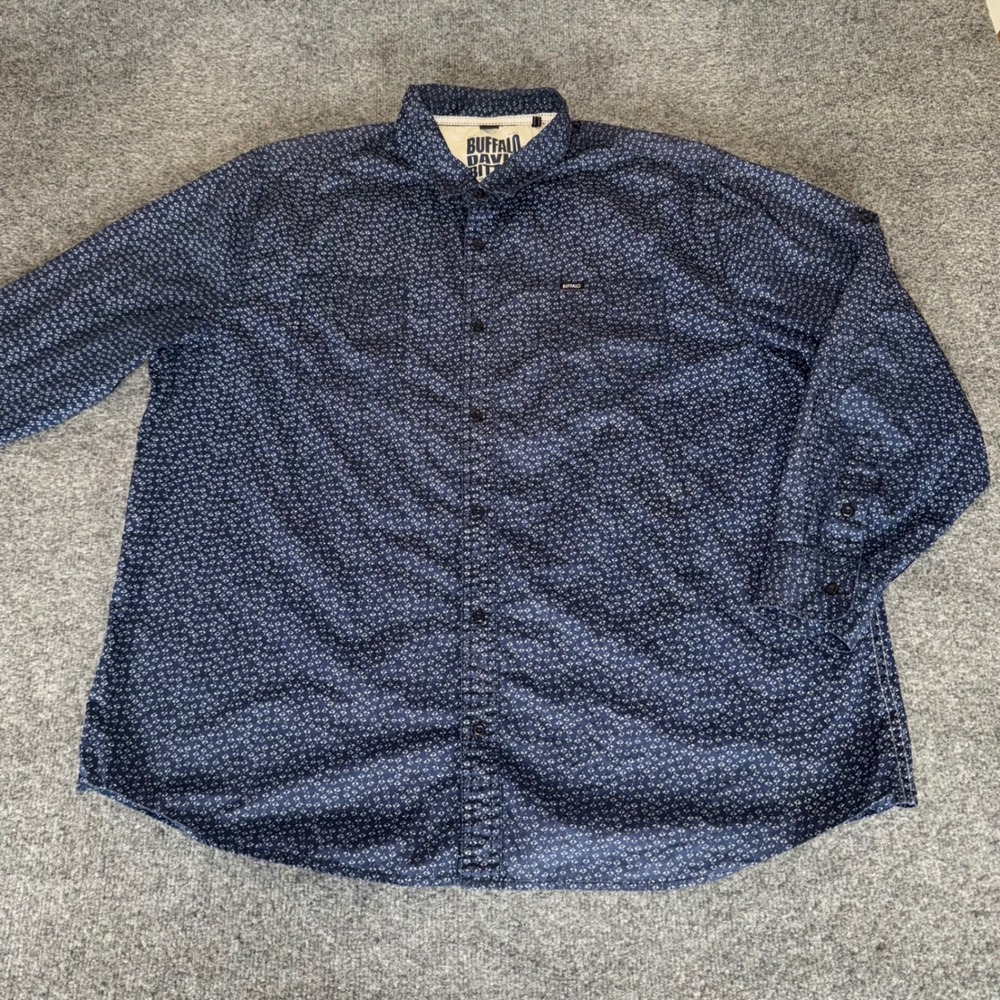 Buffalo David Bitton Shirt Floral Blue Mens 2XL Button Up Long‎ Sleeve Casual